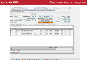 TMS SPEED Planowane koszty transportu